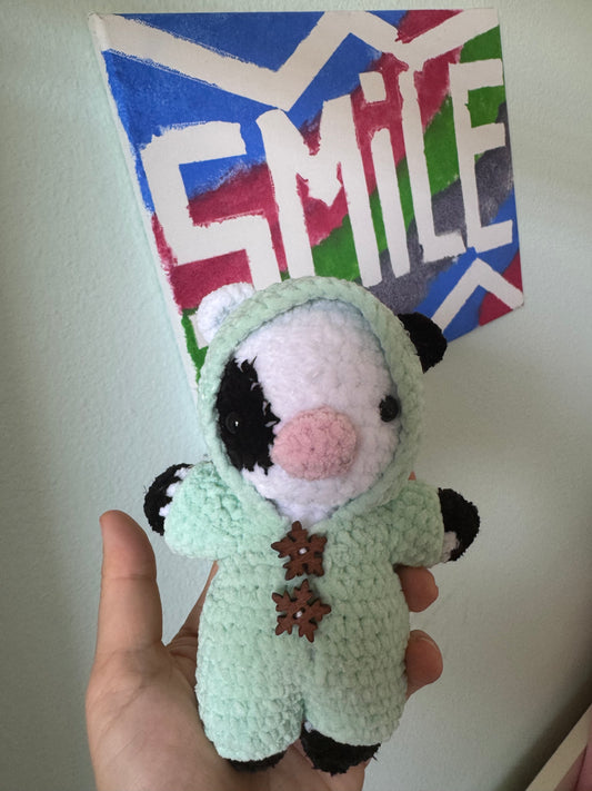 Teal onesie cow